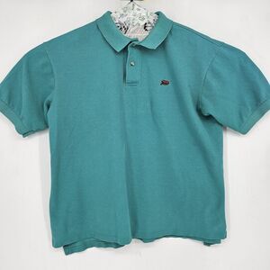 Perlis Shirt Mens Large Polo Short Sleeve Green Teal‎ Crawfish Logo Casual
